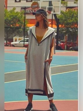 FREE PEOPLE Match Up Maxi Black Long Hoodie Sweatshirt Dress